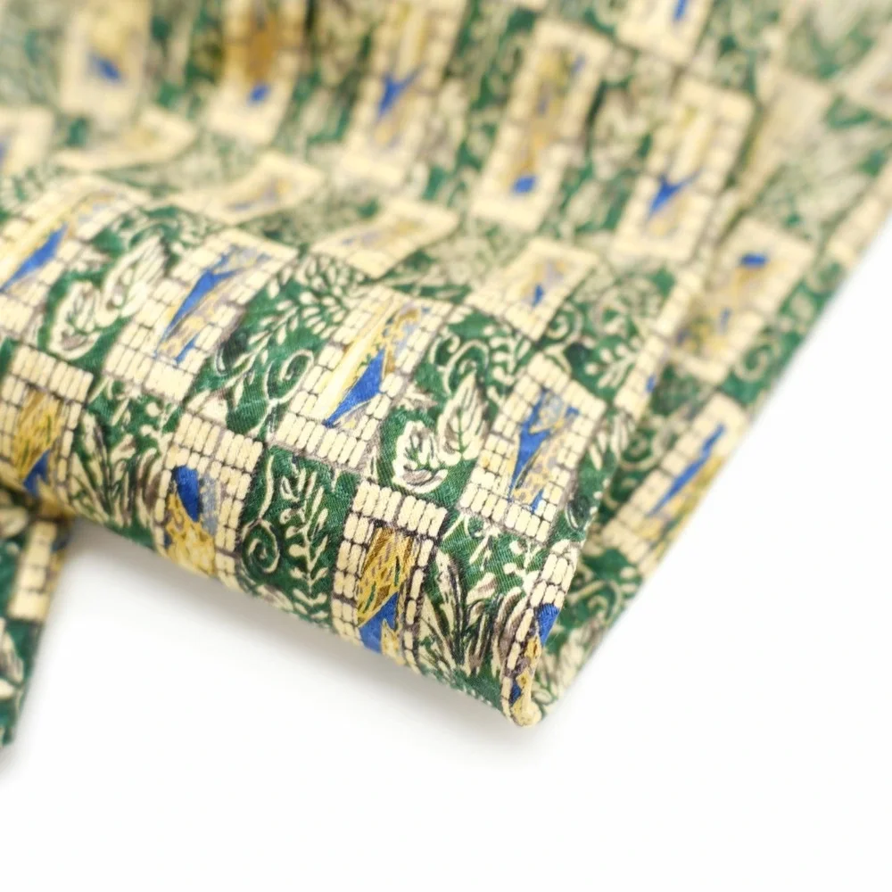 XMI Nordstrom Silk‎ Tie Green Tan Print Wide Geometric Abstract
